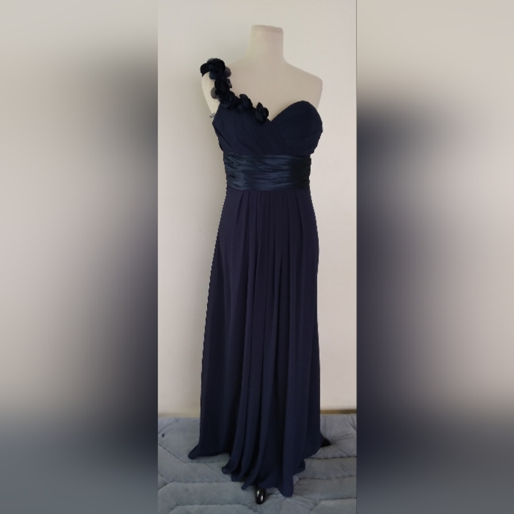 Bill levkoff one shoulder maxi chiffon dress size 4 - Picture 3 of 13